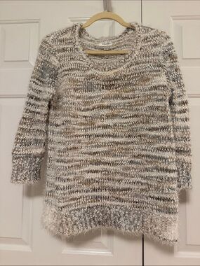 Dress Barn Marled Crewneck Sweater in Cream, Gray and Brown